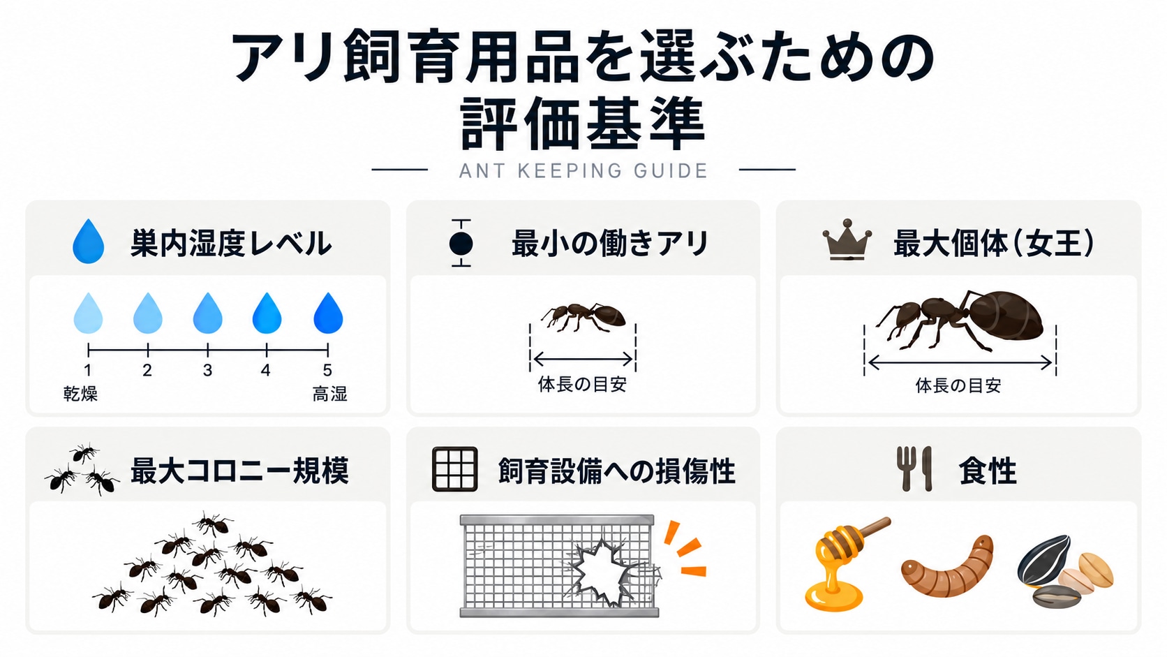 アリ飼育用品の共通評価基準